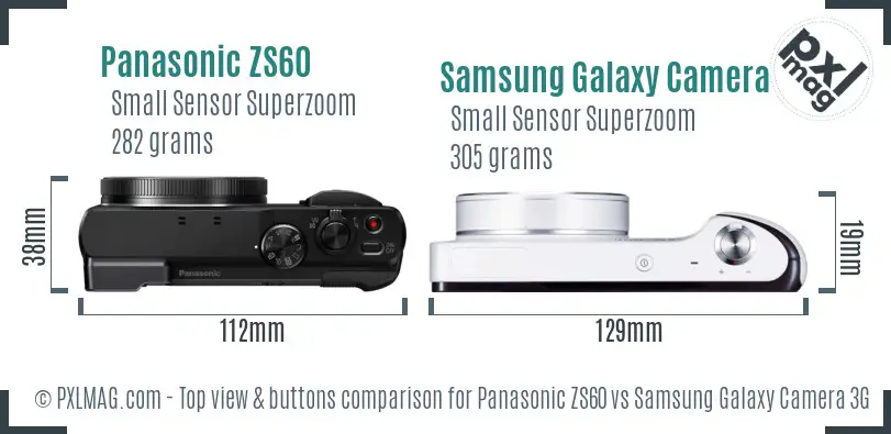 Panasonic ZS60 vs Samsung Galaxy Camera 3G top view buttons comparison