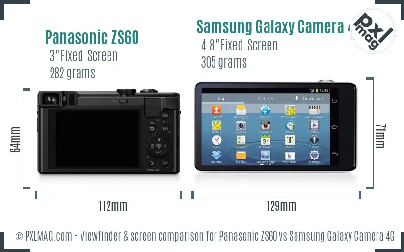Panasonic ZS60 vs Samsung Galaxy Camera 4G Screen and Viewfinder comparison