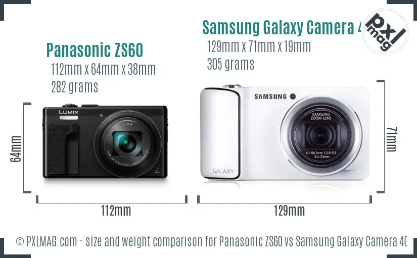 Panasonic ZS60 vs Samsung Galaxy Camera 4G size comparison