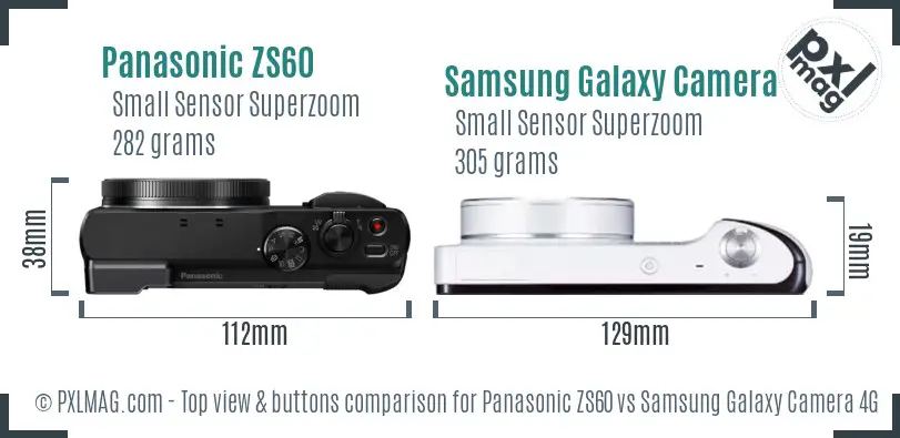 Panasonic ZS60 vs Samsung Galaxy Camera 4G top view buttons comparison