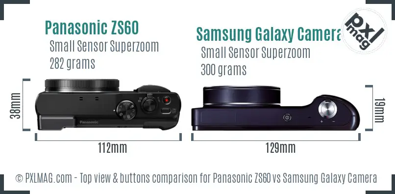 Panasonic ZS60 vs Samsung Galaxy Camera top view buttons comparison