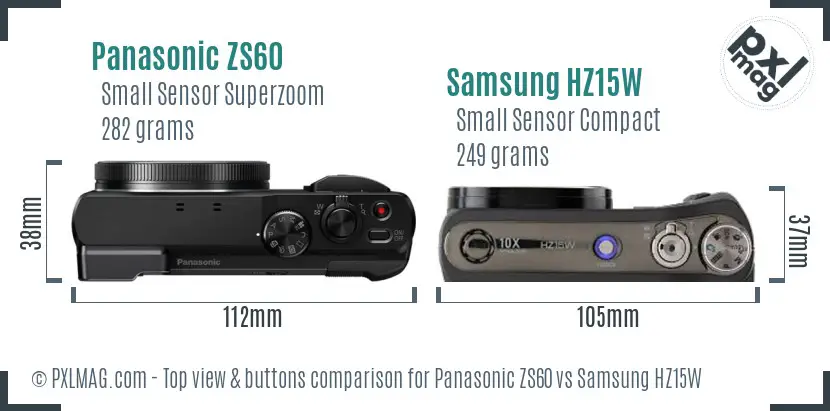 Panasonic ZS60 vs Samsung HZ15W top view buttons comparison