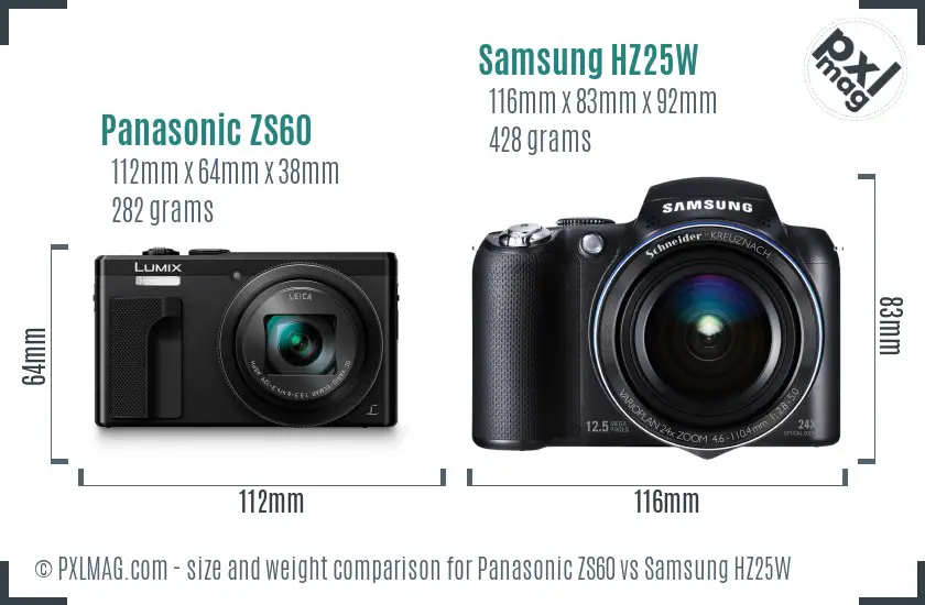 Panasonic ZS60 vs Samsung HZ25W size comparison