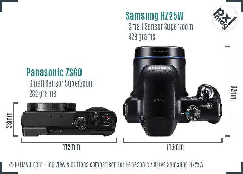 Panasonic ZS60 vs Samsung HZ25W top view buttons comparison
