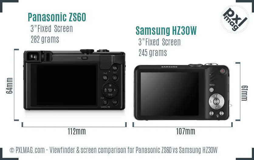 Panasonic ZS60 vs Samsung HZ30W Screen and Viewfinder comparison