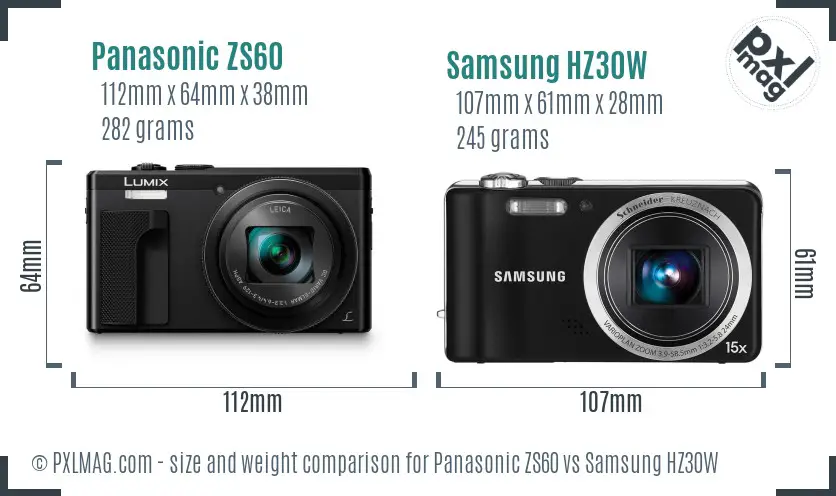 Panasonic ZS60 vs Samsung HZ30W size comparison