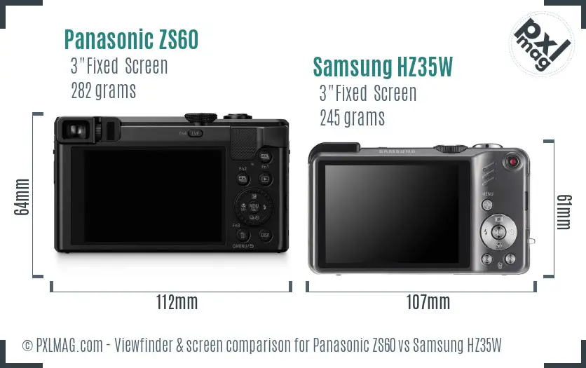 Panasonic ZS60 vs Samsung HZ35W Screen and Viewfinder comparison