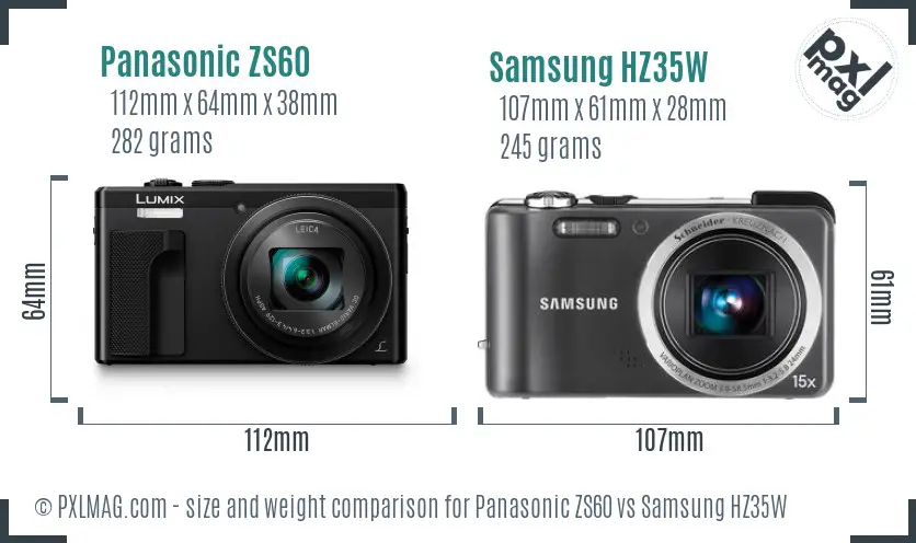 Panasonic ZS60 vs Samsung HZ35W size comparison