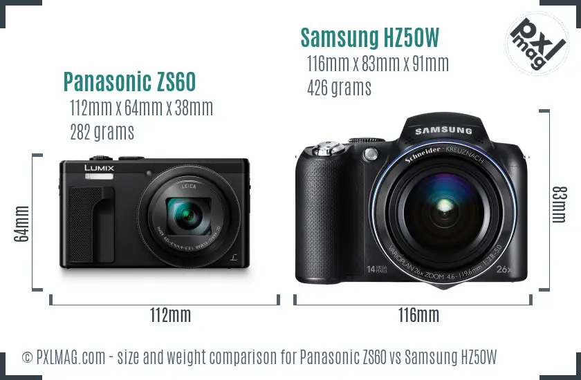 Panasonic ZS60 vs Samsung HZ50W size comparison