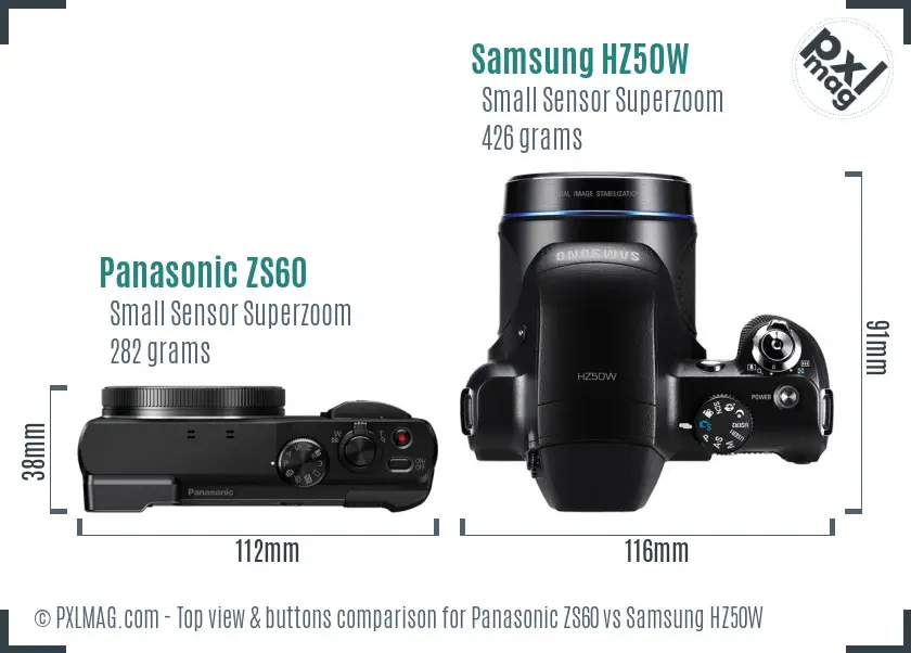 Panasonic ZS60 vs Samsung HZ50W top view buttons comparison
