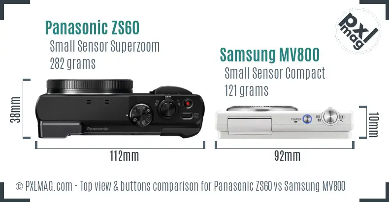 Panasonic ZS60 vs Samsung MV800 top view buttons comparison Panasonic ZS60 vs Samsung MV800 top view buttons comparison