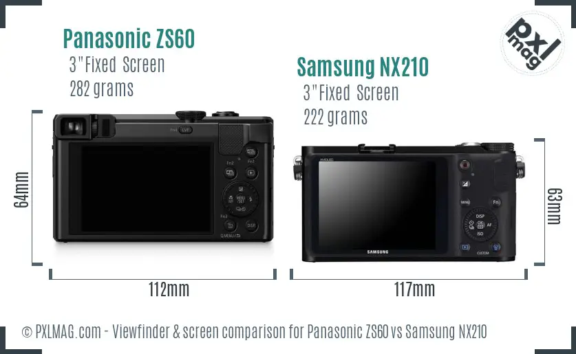 Panasonic ZS60 vs Samsung NX210 Screen and Viewfinder comparison
