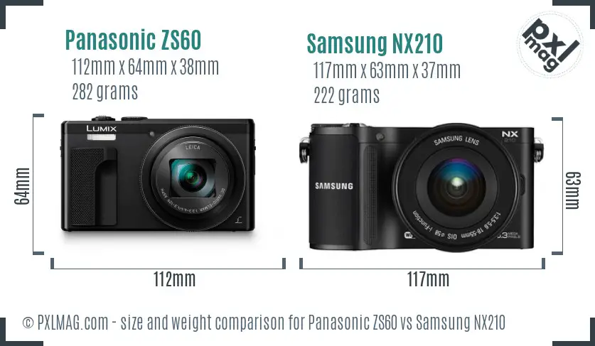 Panasonic ZS60 vs Samsung NX210 size comparison