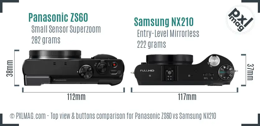 Panasonic ZS60 vs Samsung NX210 top view buttons comparison