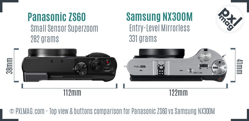 Panasonic ZS60 vs Samsung NX300M top view buttons comparison