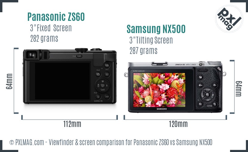 Panasonic ZS60 vs Samsung NX500 Screen and Viewfinder comparison