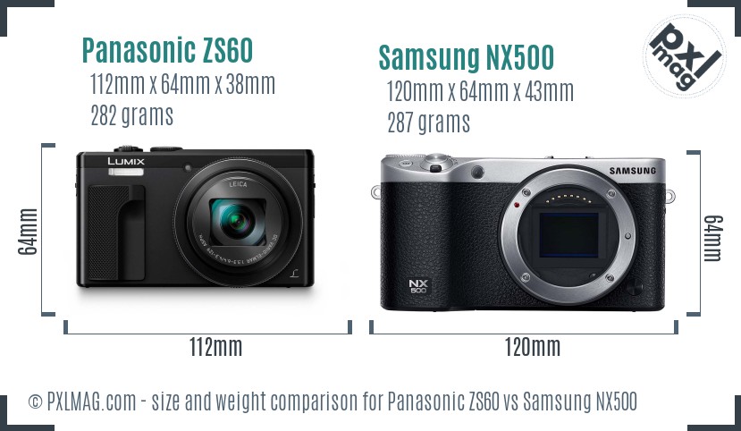 Panasonic ZS60 vs Samsung NX500 size comparison Panasonic ZS60 vs Samsung NX500 size comparison