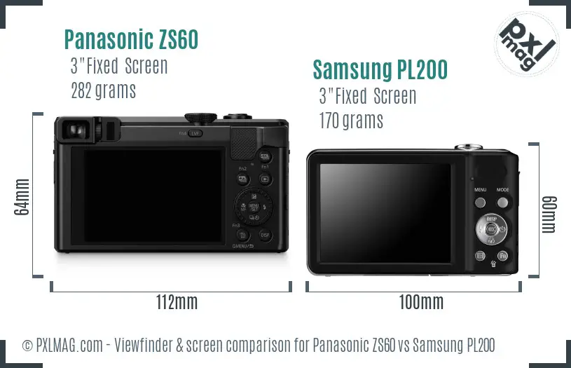 Panasonic ZS60 vs Samsung PL200 Screen and Viewfinder comparison