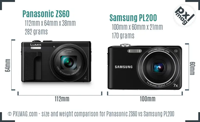 Panasonic ZS60 vs Samsung PL200 size comparison