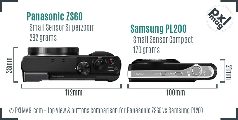 Panasonic ZS60 vs Samsung PL200 top view buttons comparison