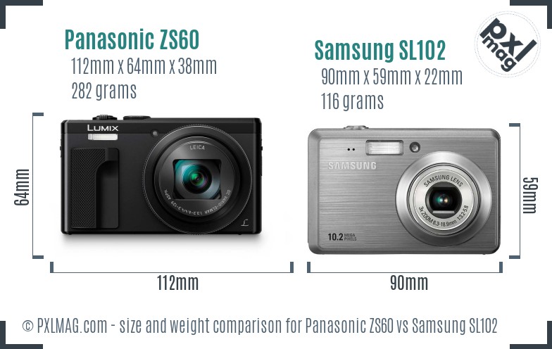 Panasonic ZS60 vs Samsung SL102 size comparison