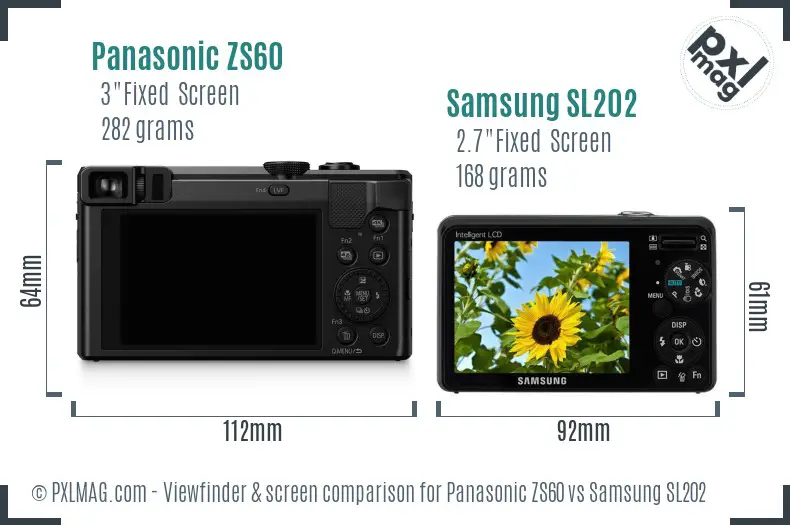 Panasonic ZS60 vs Samsung SL202 Screen and Viewfinder comparison