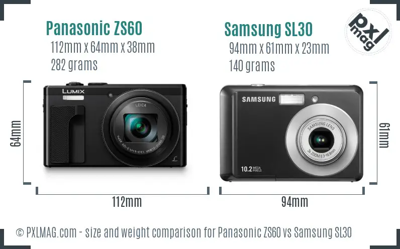 Panasonic ZS60 vs Samsung SL30 size comparison