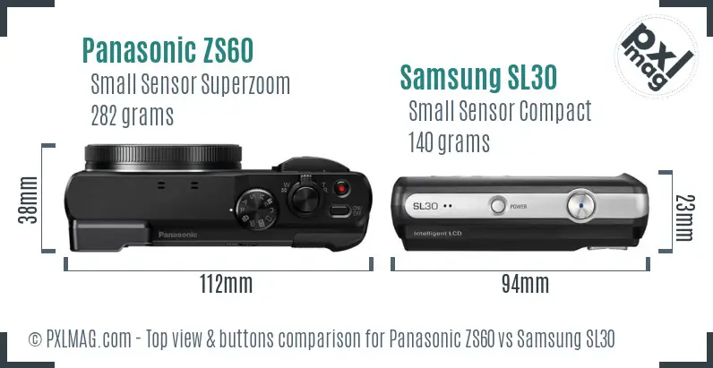 Panasonic ZS60 vs Samsung SL30 top view buttons comparison