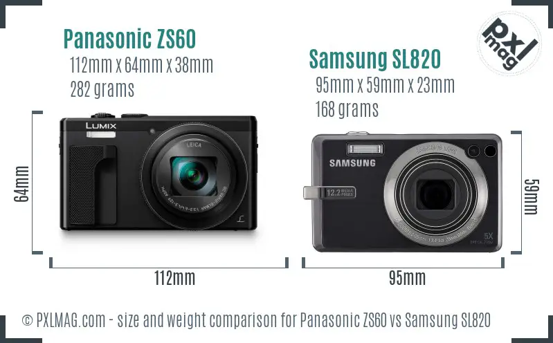 Panasonic ZS60 vs Samsung SL820 size comparison