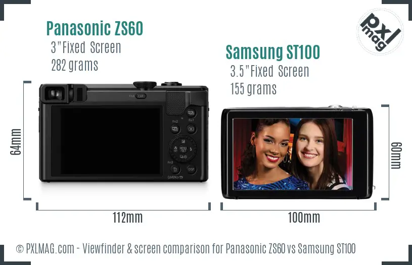 Panasonic ZS60 vs Samsung ST100 Screen and Viewfinder comparison