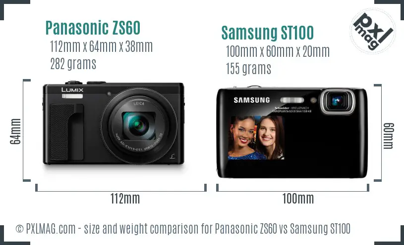 Panasonic ZS60 vs Samsung ST100 size comparison