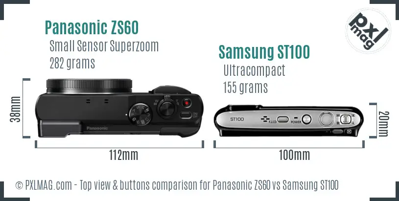 Panasonic ZS60 vs Samsung ST100 top view buttons comparison