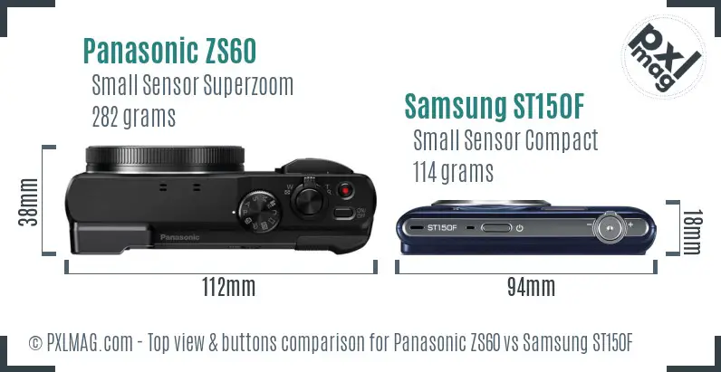 Panasonic ZS60 vs Samsung ST150F top view buttons comparison Panasonic ZS60 vs Samsung ST150F top view buttons comparison