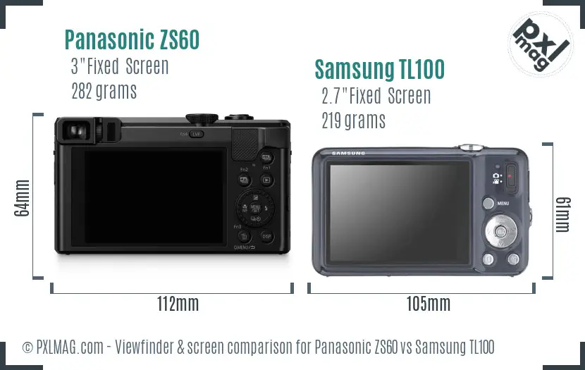Panasonic ZS60 vs Samsung TL100 Screen and Viewfinder comparison
