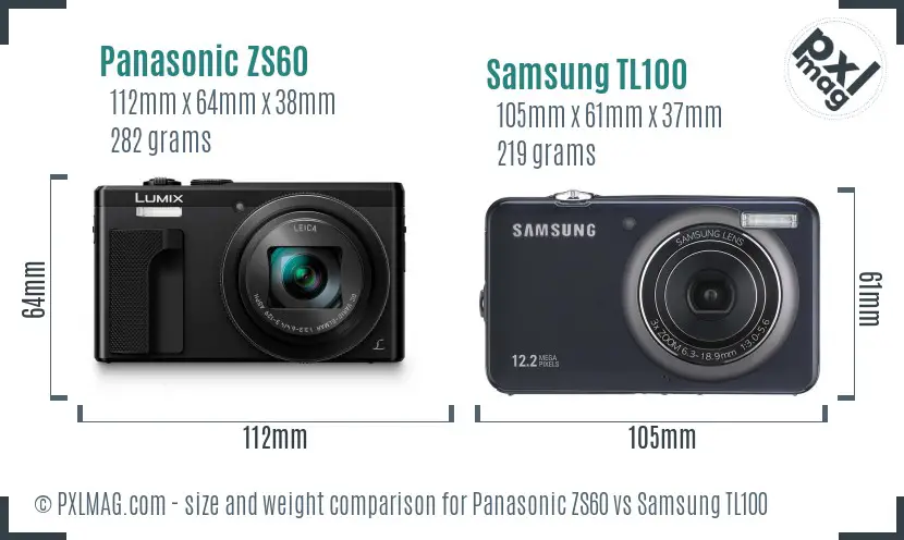 Panasonic ZS60 vs Samsung TL100 size comparison