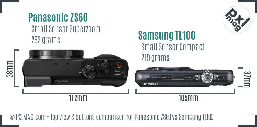 Panasonic ZS60 vs Samsung TL100 top view buttons comparison