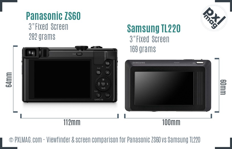 Panasonic ZS60 vs Samsung TL220 Screen and Viewfinder comparison