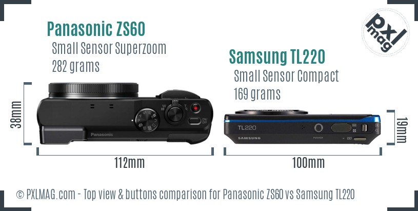 Panasonic ZS60 vs Samsung TL220 top view buttons comparison