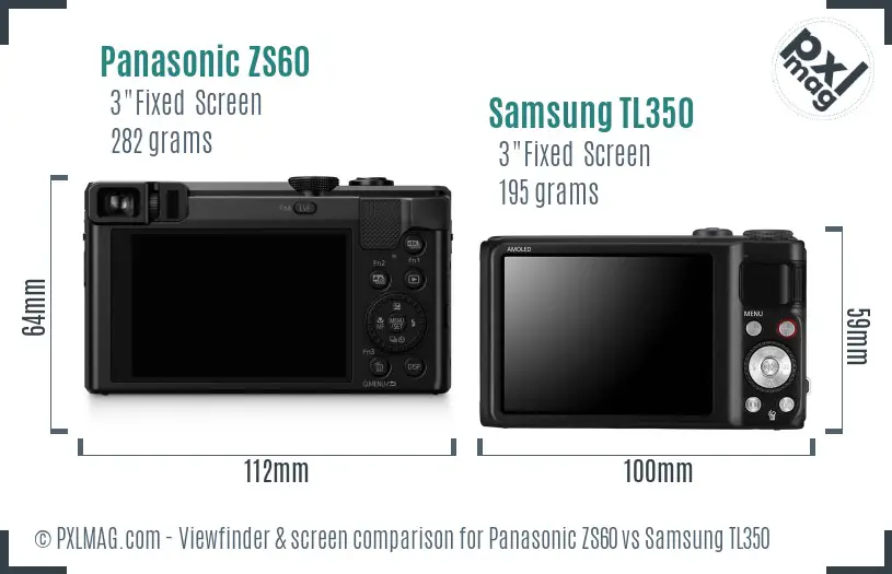 Panasonic ZS60 vs Samsung TL350 Screen and Viewfinder comparison