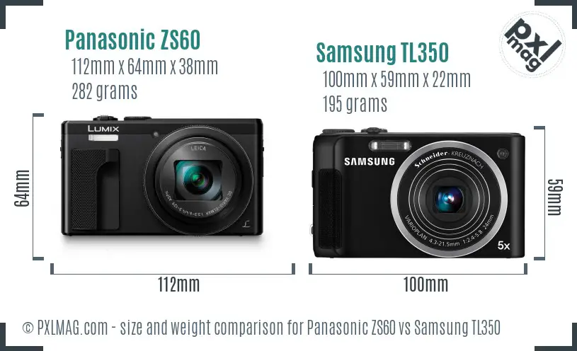 Panasonic ZS60 vs Samsung TL350 size comparison