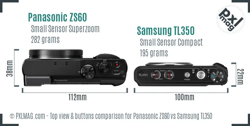 Panasonic ZS60 vs Samsung TL350 top view buttons comparison