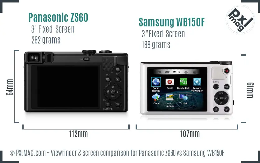 Panasonic ZS60 vs Samsung WB150F Screen and Viewfinder comparison