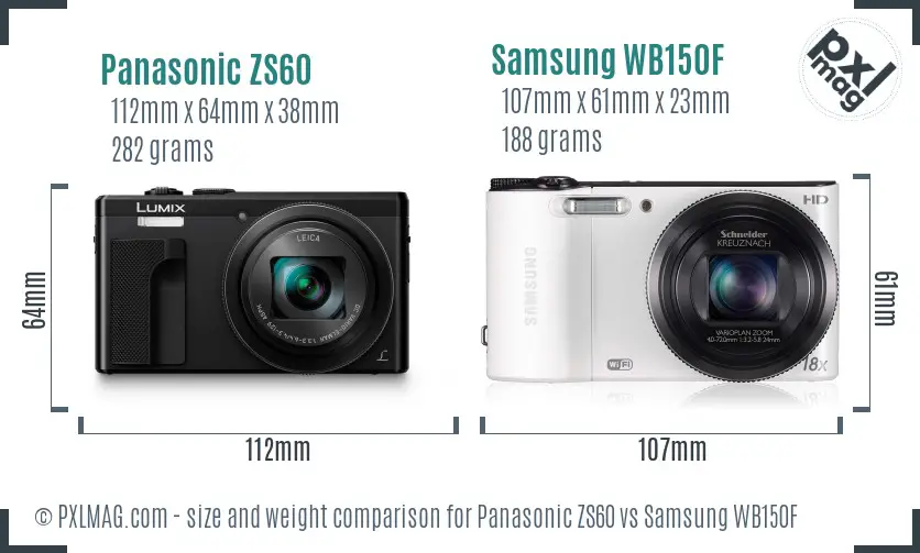 Panasonic ZS60 vs Samsung WB150F size comparison