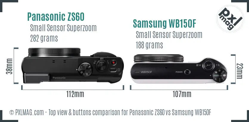 Panasonic ZS60 vs Samsung WB150F top view buttons comparison
