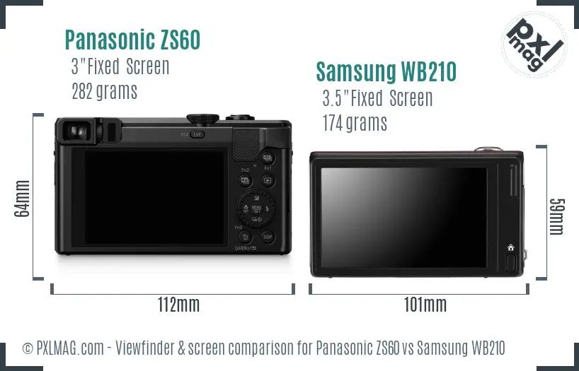 Panasonic ZS60 vs Samsung WB210 Screen and Viewfinder comparison