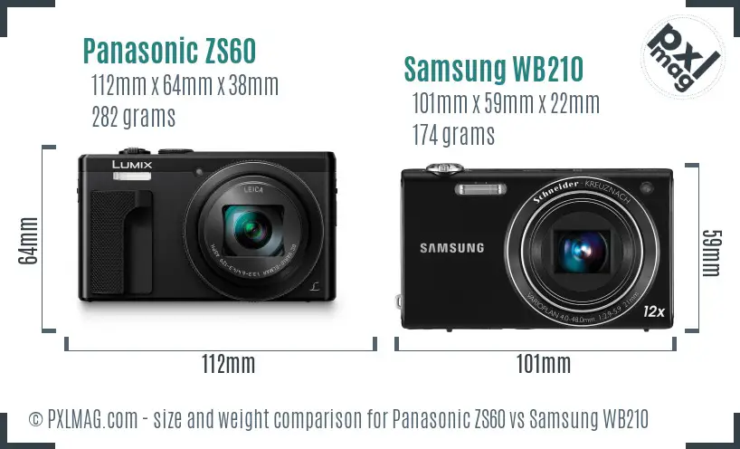 Panasonic ZS60 vs Samsung WB210 size comparison