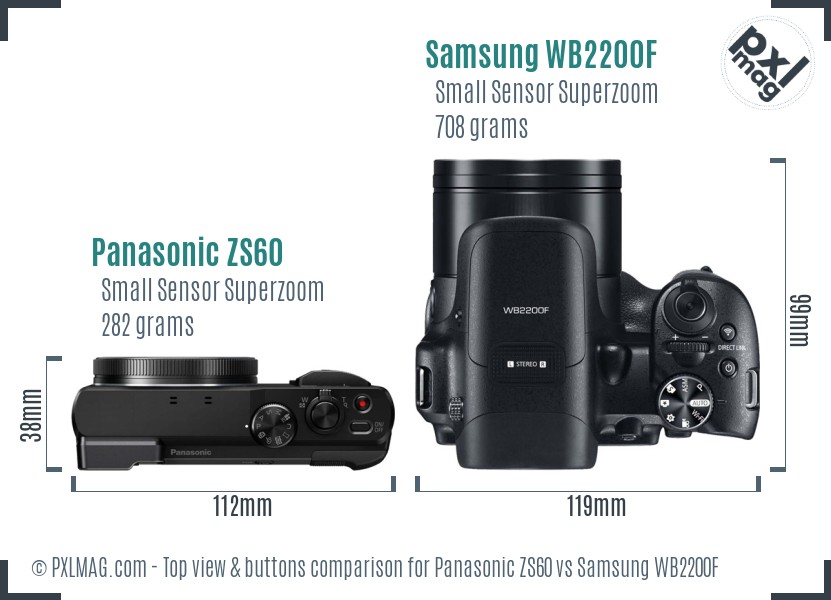 Panasonic ZS60 vs Samsung WB2200F top view buttons comparison