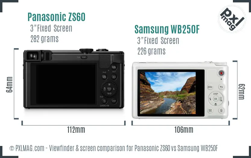 Panasonic ZS60 vs Samsung WB250F Screen and Viewfinder comparison