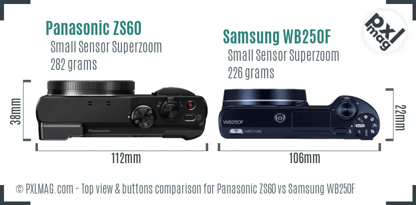Panasonic ZS60 vs Samsung WB250F top view buttons comparison