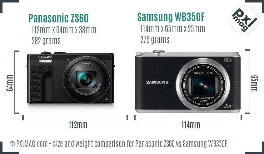 Panasonic ZS60 vs Samsung WB350F size comparison
